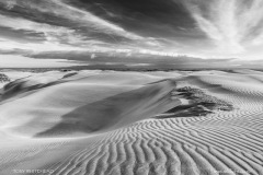 Looking across the dunes on Farewell Spit toward Golden Bay.