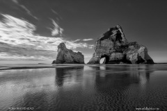 Rock stacks on Wharariki Beach.