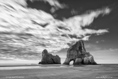 Rock stacks on Wharariki Beach.