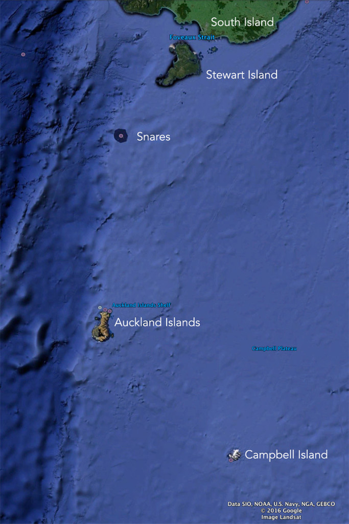 Locations of the New Zealand Subantarctic islands we will be visiting