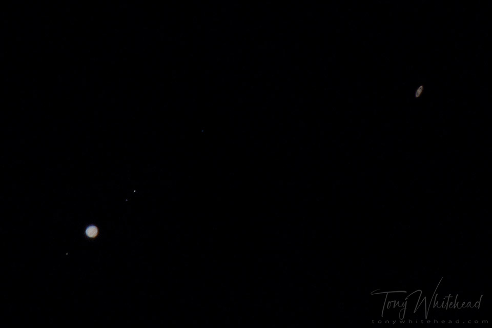 Photo showing Jupiter Saturn Great Conjunction 19 December 2020 showing the Galilean moons of Jupiter